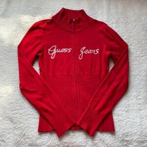 Vintage Guess Red Knit Zip Up Sweater